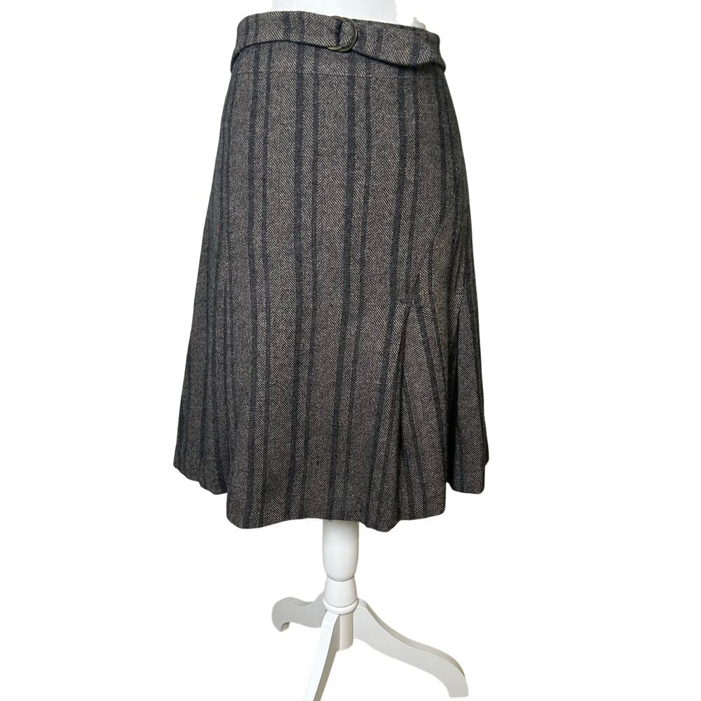 shin choi wool cashmere A-line brown black herringbone striped lined skirt 6